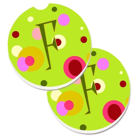 Carolines Treasures Letter F Monogram Lime Green Set of 2 Cup Holder Car Coaster CJ1010-FCARC